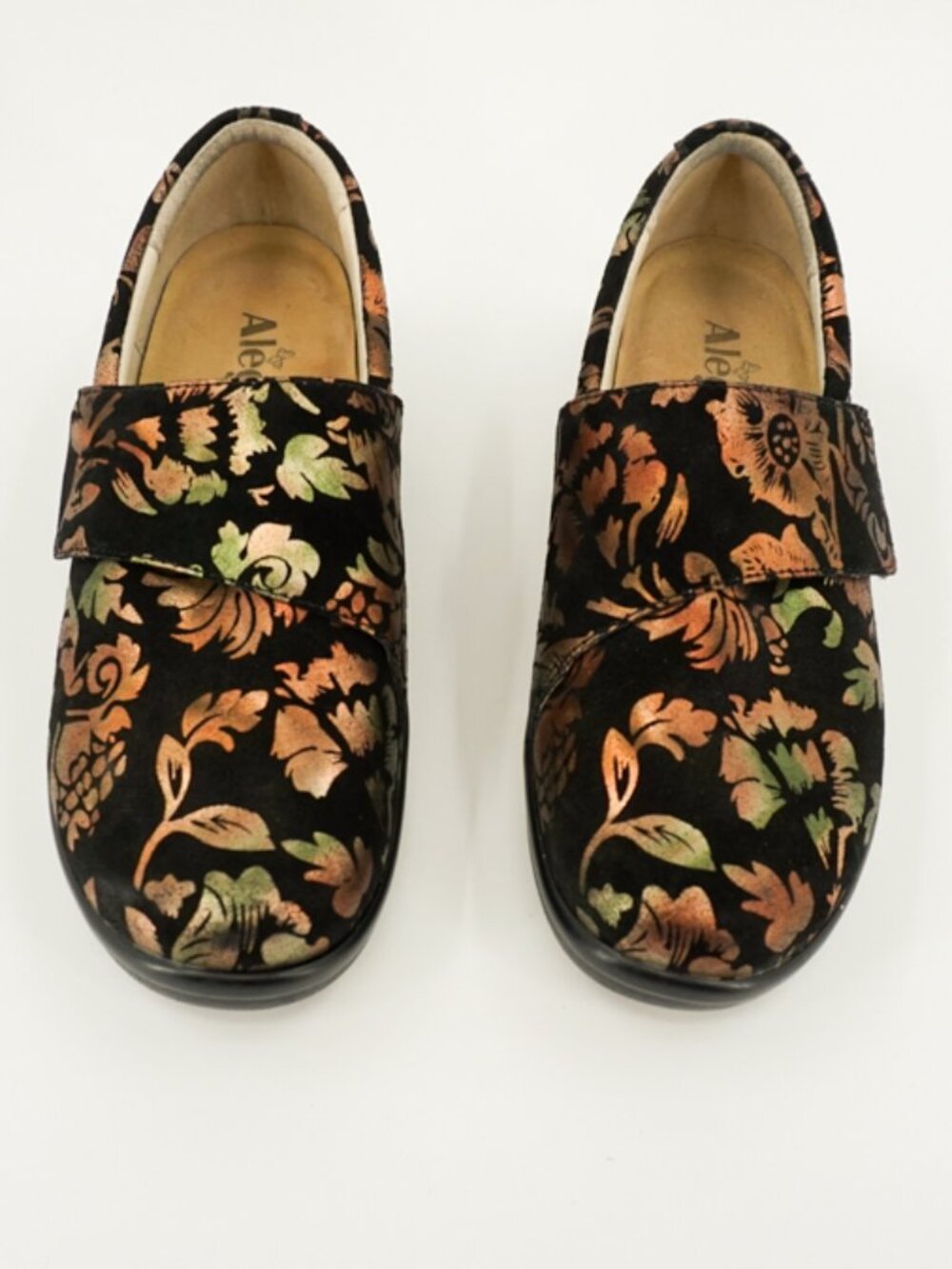 Alegria Lauryn LAU-557W Floral Metallic Black/Gold Slip On Size US 8.5 / EUR 39